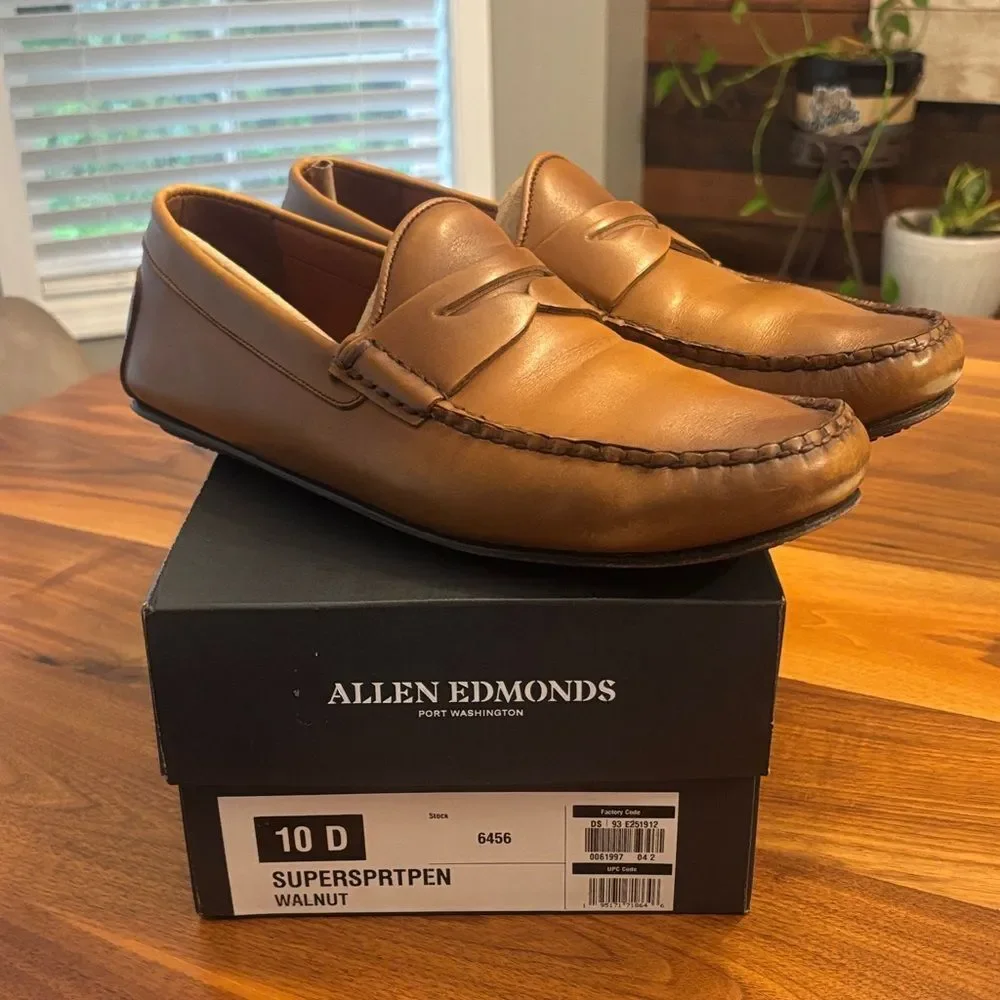Allen Edmonds Super Sport Penney Leather Upper Loafer SlipOn Shoe Walnut Size 10
